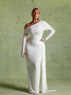 Elegant 2 Piece Outfit Classy, Slash Neck Dress, How To Style Mesh Dress, Unique Modest Dresses, White Mesh Outfit, Classy Birthday Outfit Dresses, All White Party Outfits Baddie, Engagement Dresses Ideas, White Modest Outfit