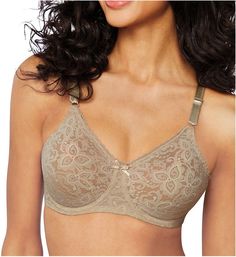 This full coverage, seamless lace cup bra is offered in average and plus sizes. Bali's signature Comfort-U Back design ensures the bra straps stay in place, providing the ultimate fit and comfort. Molded, restricted stretch sheer lace cup with underwire has smooth lining and provides support and shape. Cushion-tipped underwires for comfort and support. Sewn-on stretch trim along top of cup to keep fit in place. Center - tall, wide center panel with arched underside for high tummy comfort with a Seamless Full Coverage Lace Bra, Seamless Lace Nursing Bra, Seamless Full Cup Lace Bra, Full Coverage Lace Nursing Bra, Lace Full Coverage Nursing Bra, Purple Bras, Beige T Shirts, Satin Bra, Corset Bra