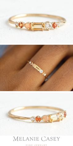 Jenny Kwon Jewelry, Topaz Stacking Ring, Baguette Stacking Ring, Stacked Gemstone Rings, Orange Topaz Ring, Unique Minimal Engagement Rings, How To Ring Stack, Gemstone Ring Stack, Mixed Diamond Wedding Bands