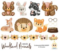 woodland animals digital clipart for commercial use