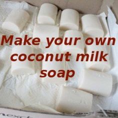 a box filled with coconut milk soap on top of a table