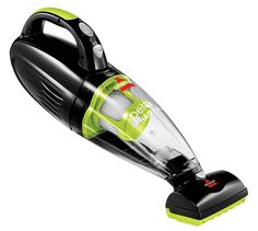 a green and black vacuum cleaner on a white background