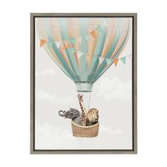 an elephant and giraffe in a hot air balloon