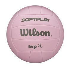 a pink soft play volleyball ball with the words wilson on it's front and bottom