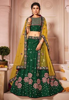 Buy Indian Wedding Party Wear Saree Green silk mirror work lehenga choli 1207 online in USA, UK and Canada from KollyBollyEthnics.com Green Wedding Lehenga, Green Lehenga Choli, Wedding Lehenga Choli, Bridal Lehenga Online, Mirror Work Lehenga, Lehenga Dupatta, Work Lehenga, Raw Silk Fabric, Green Lehenga