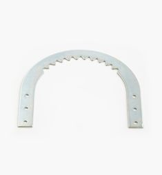 an arch shaped metal object with holes in it on a white background, side view