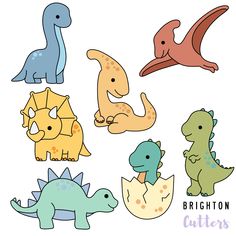 a set of cartoon dinosaurs with different shapes and sizes