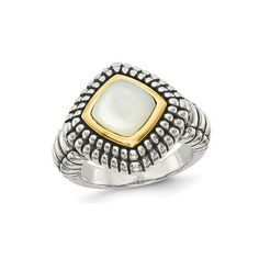 This ring is beautifully enhanced with mother of pearl bezel set in a stunning blend of sterling silver and 14 karat yellow gold overlay. White Mother of Pearl Ring in Sterling Silver with 14K Gold Accents Size: 6.  Gender: female.  Age Group: adult. Gold Accents, Pearl Ring, Bezel Setting, Mother Of Pearl, Womens Watches, Women Rings, Jewelry Watches, Gems, Yellow Gold