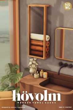 a magazine cover with a sink and mirror in the corner, next to a potted plant