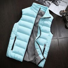 LINMOUA Men Autumn Winter Coat Padded Cotton Vest Warm Hooded Thick Vest Tops Jacket Sky Blue Be sure to follow Mens Vest Casual, Waistcoat Fashion, Men Waistcoat, Mens Vest Jacket, Chaleco Casual, Waistcoat Men, Winter Vest, Cotton Vest, Vests Mens