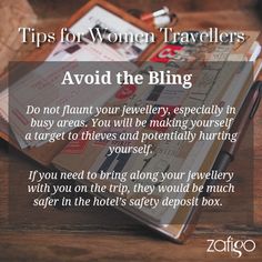 an open book with the words tips for women travelers avoid the bling on it