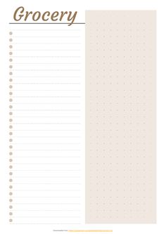 a printable grocery list with the words grocery written in brown and white on it