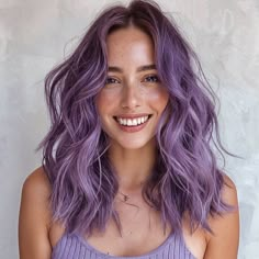 Brightly Colored Hair, Purple Hair Olive Skin, Brunette To Purple Hair, Ashy Lavender Hair, Cool Tone Purple Hair, Layered Purple Hair, Brown Hair With Lavender, Brown And Lavender Hair, Purple Ash Hair Color