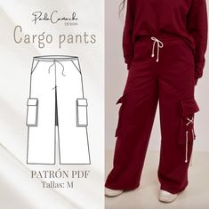 PATRÓN PDF CARGO PANTS talla M – Paoladesignchile Cargo Pants Pattern, Basic Sewing, Sewing Basics, Flannel Fabric, Pants Pattern, Palazzo Pants, Pdf Sewing Patterns, Cotton Flannel, Letter Size