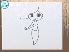 a drawing of a girl with long hair and big eyes on a piece of paper