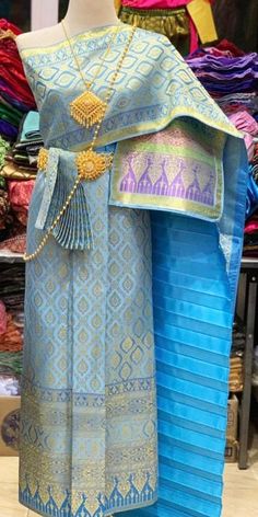 Free size Ready to wear Sabai : wide 11.5 in. long 3 m. (Size standard only) skirt long 37 in. Free size : waist 23-28 in Plus size : waist 29-36 In Ship from Thailand **colors may slightly very on different monitors. Traditional Blue Long Skirt Dress, Traditional Blue Wedding Skirt, Traditional Blue Skirt For Festivals, Traditional Long Blue Skirt, Traditional Blue Skirt With Traditional Patterns, Traditional Blue Skirt, Thai Dresses, Thai Dance, Traditional Skirts