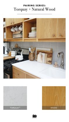 the kitchen is clean and ready for us to use in this home improvement project, including wood cabinetry