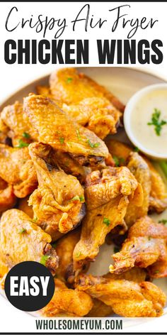 Air Fryer Chicken Wings Air Fryer Wings Recipe, Crispy Air Fryer Chicken Wings, Low Carb Ranch Dressing, The Best Chicken Wings, Best Chicken Wings, Crispy Air Fryer Chicken, Air Fryer Wings, Wholesome Yum, Air Fryer Chicken Wings