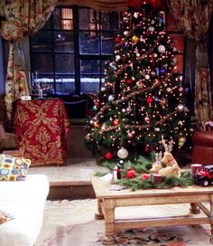 a decorated christmas tree in a living room