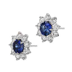 Fall in love with the breathtaking sparkle of these Fine Blue Sapphire and Diamond Stud Earrings, handcrafted in luxurious 18K White gold! Fine Blue Sapphire create a majestic centerpiece, and 18 perfectly cut diamonds circle around them for dazzling brilliance. Handmade from the H&H Collection! Fine Blue Sapphire and Diamond Stud Earrings 18K White gold 3.79ct Fine Blue Sapphire in the center 18pcs 4.20ct G/H VS1 RBC (EX,EX,EX) Diamonds set around the sapphires Handmade H&H Collection SKU: 2110 Luxury Sapphire Diamond Earrings With Brilliant Cut, Luxury Blue Diamond Earrings With Prong Setting, Fine Jewelry Sapphire Earrings With Diamond Cut, Blue Halo Cubic Zirconia Earrings, Luxury Blue Diamond Earrings With Brilliant Cut, Sapphire Diamond-cut Earrings, Blue Cubic Zirconia Diamond Earrings For Wedding, Blue Sapphire Diamond Earrings With Brilliant Cut, Luxury Sapphire Diamond Earrings For Anniversary