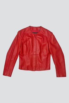 Vintage Donna Karan Hot Red Leather Short Jacket from Assembly New York. Lambskin leather cropped jacket. Zipper closure. - Chest: 19" / length: 22" Measurements taken with the garment laid flat. While we source thoughtfully to provide garments in the best condition, Vintage garments may show slight signs of wear. If you have any questions, please email us at shop@assemblynewyork.com. Elastic Shorts, Jacket Zipper, Leather Short, Lace Cardigan, Leather Shorts, Something Went Wrong, Donna Karan, Short Jacket, Ulla Johnson