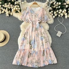 Lovely Floral Embroidered Sundress with Flowy Hem and V-Neckline Embroidered Cocktail Dress, A Line Long Dress, Floral Print Sundress, Sleepwear Fashion, Cute Dress Outfits, Embroidered Midi Dress, Embroidered Maxi Dress, Floral Print Midi Dress, Floral Print Maxi Dress