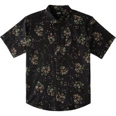 Billabong's lightweight, woven Sundays Mini Short-Sleeve Shirt is a perfect summer staple. The airy cotton fabric is adorned with small prints for flair that turns heads but doesn't steal the show. Black Floral Print Camp Shirt For Spring, Black Cotton Printed Short Sleeve Shirt, Patterned Cotton Button-up Short Sleeve Shirt, Black Printed Cotton Camp Shirt, Floral Print Button-up Camp Shirt For Beach, Beach Floral Print Button-up Short Sleeve Shirt, Cotton Short Sleeve Surfing T-shirt, Cotton Tropical Print Button-up Camp Shirt, Mini Short