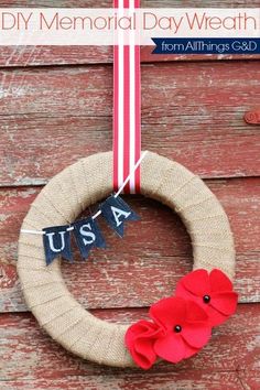 a wreath with the word usa hanging on it