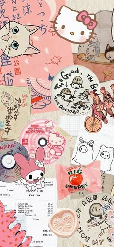 an assortment of stickers and decals on a piece of paper with hello kitty