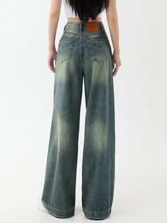 Tavimart Vintage Wide Leg Jeans Women American Street Retro Loose Casual Denim Trousers Female Pocket High Waist Pants Y2K Ulzzang Retro Baggy Full-length Jeans, Vintage Washed Wide Leg Pants, Vintage Wide Leg Washed Pants, Baggy Vintage Denim Blue Pants, Retro Washed Mid-rise Bottoms, Vintage Baggy Denim Blue Pants, Retro Mid-rise Washed Bottoms, Full Length Washed Blue Pants, Blue Washed Full-length Pants