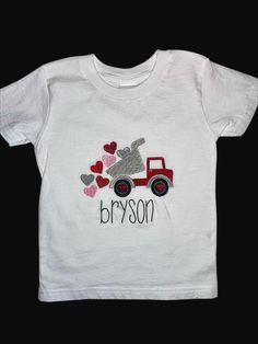 Boys Valentines Day Shirt, Construction Shirt, Dump Truck With Hearts, Valentines Day Shirt For Kids, Embroidered Shirts - All items are handmade and will be completed within 5-7 business days; this does not include shipping time.  **RUSH ORDERING AVAILABLE - PLEASE MESSAGE ME WASHING & CARE:  - Turn garment inside out prior to washing - Machine Wash Cold In A Delicate Cycle - Hang Dry - Do Not Wring The Garment - Avoid Ironing Directly On The Design **Color may slightly vary depending on what kind of device you are viewing on **No Returns Due To Health & Safety Reasons. Short Sleeve Cotton Shirt For Valentine's Day, White Cotton Shirt For Valentine's Day, Red Cotton Shirt For Valentine's Day, White Embroidered Heart-shaped Top, White Embroidered Tops With Heart Design, Construction Shirt, Boys Valentines, Hearts Valentines Day, Embroidered Shirts