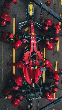 an overhead view of a red race car