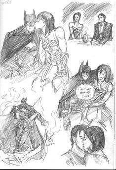 some sketches of batman and catwomans from the animated movie, which is being drawn by