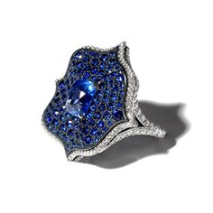 Sapphire & Diamond Ring - 111K0A | Jedora Bling Rings, Round Earrings, White Diamonds, Gold Earrings Studs, Silver Earrings Studs, Bling Bling, Gold And Silver, Crystal Earrings, Electric Blue