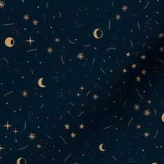 a dark blue background with gold stars and crescents