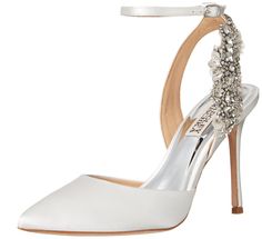 PRICES MAY VARY. Breathable leather lining Badgley Mischka Bridal, Beautiful Wedding Shoes, Badgley Mischka Shoes, Gorgeous Shoes, Bride Look, White Satin, Badgley Mischka, Buy Shoes, Girls Fashion