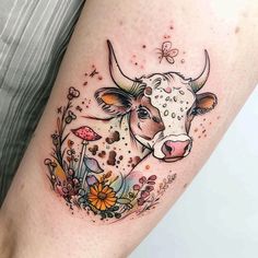 Cow Tattoo Vector Art Tattoos That Follow Body Contours, Adorable Tattoos For Women, Women Growth Tattoo, Large Side Tattoos Women Ribs, Dairy Cow Tattoo, Fall Tattoos For Women, Matching Cow Tattoos, Baby Cow Tattoo, Cow Tattoos For Women