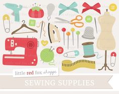 sewing supplies clipart set - little red fox shop