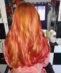 Ginger With Colored Streaks, Pink And Auburn Hair, Ginger Hair With Pink, Pink Ginger Hair, Ginger Hair With Pink Highlights, Pink And Ginger Hair, Copper And Pink Hair, Ginger And Pink Hair, Orange And Pink Hair