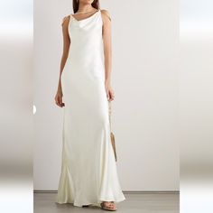 New With Tags S Sold Out Everywhere In White Back Stretches, Silk Gown, Cult Gaia, Satin Gown, Satin Maxi, Satin Maxi Dress, Maxi Knit Dress, Satin Slip, Blue Satin