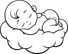 a baby sleeping on top of a cloud with his head resting on the pillow coloring page