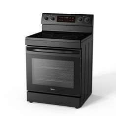 an electric stove with the door open on a white background