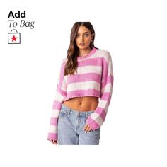 in stock Casual Pink Cropped Soft Knit Sweater, Casual Pink Cropped Knit Sweater, Casual Pink Knit Cropped Sweater, Casual Striped Knit Cropped Sweater, Striped Knit Cropped Sweater For Winter, Cropped Knitted Sweater, Pink Sweater, Knitted Sweater, Pick Up