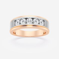 1 ctw Round Lab Grown Diamond Five-Stone Wedding Band 14K Two-Tone White & Rose Gold F, VS2 Rose Gold Wedding Ring Channel Set, Rose Gold Channel Set Wedding Ring, Rose Gold Channel Set Diamond Ring For Wedding, Stone Wedding, Pearl And Diamond Earrings, Metal Shop, Men's Jewelry Rings, Pearl Diamond, Perfect Engagement Ring