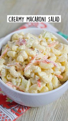 this creamy macaroni salad is made with only three ingredients, and it's ready to be eaten