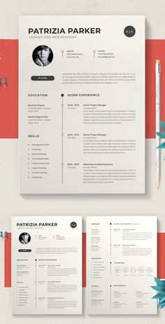 a clean and modern resume template with an orange stripe on the bottom, red border around it