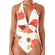 Kate Spade New York Floral Knotted Halter One Piece Swimsuit New With Tags Size : Medium Color : Off White With Pattern Design Plunging V-Neck With Twist Detail Self-Tie Halter Straps Back Hook Closure With Cutout Side Cutouts No Bust Padding Moderate Coverage Bottom White Kate Spade Swimwear For Spring, Kate Spade Beachwear Swimwear For Spring, Kate Spade Spring Beachwear Swimwear, Kate Spade Beachwear For Spring, Kate Spade Swimwear For Spring Pool, Kate Spade Swimwear For Spring Pool Occasions, Kate Spade Swimwear For Pool In Spring, Kate Spade Fitted Swimwear For Summer, Cutout Skirt