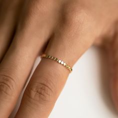 Delicate and intricate details make this stacker ring one of our favorites! Thick layer of 14K Gold over Sterling Silver Hypoallergenic, lead and nickel free Thickness 2mm Made in US #R115 Minimalist Accessories Jewellery, Rings Minimal, Rings Everyday, Unique Ring Designs, Stackable Rings Silver, Minimal Ring, Minimalist Accessories, Dainty Gold Rings, Beaded Ring