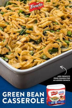 green bean casserole with french onion and fried onions in it is featured on the cover of frito's magazine