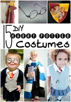 there are many pictures of children wearing harry potter costumes with text overlay that says diy harry potter costumes